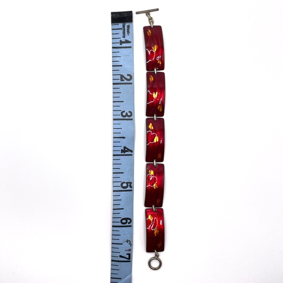 Marco Signed Vintage Copper Ruby Red Enamel Rectangle Link Bracelet 7" - Picture 7 of 12